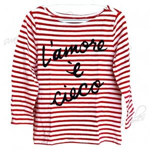 J. Crew JCREW striped red/off-white "L'amore è cieco” 3/4-sleeve boatneck tee